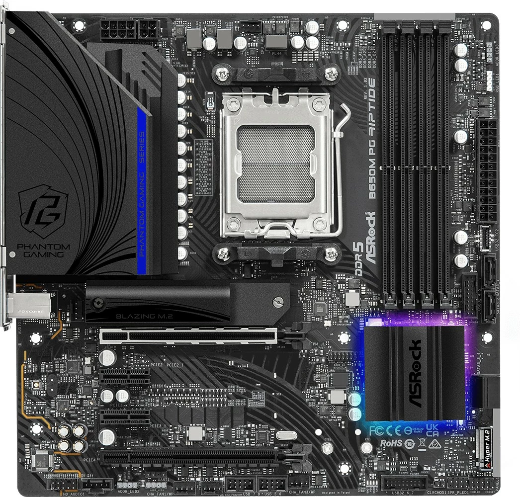Pllakë amë ASRock B650M PG Riptide, AMD, Socket AM5, DDR5-SDRAM, 128 GB, micro ATX