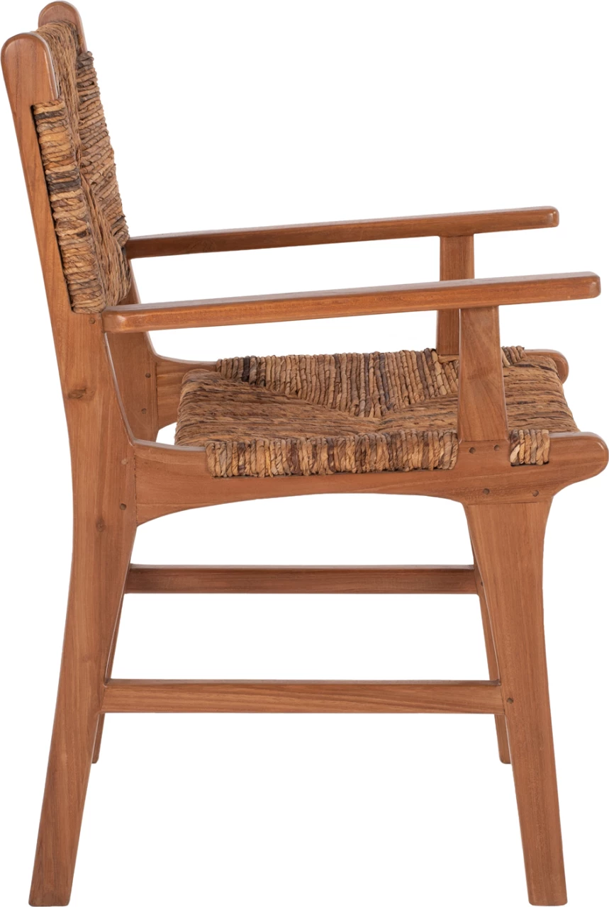 Karrige për ngrënie me krahë, dru tik dhe rush, ngjyrë arre-bezhë, FH9400.01, 54x58x86,5 cm