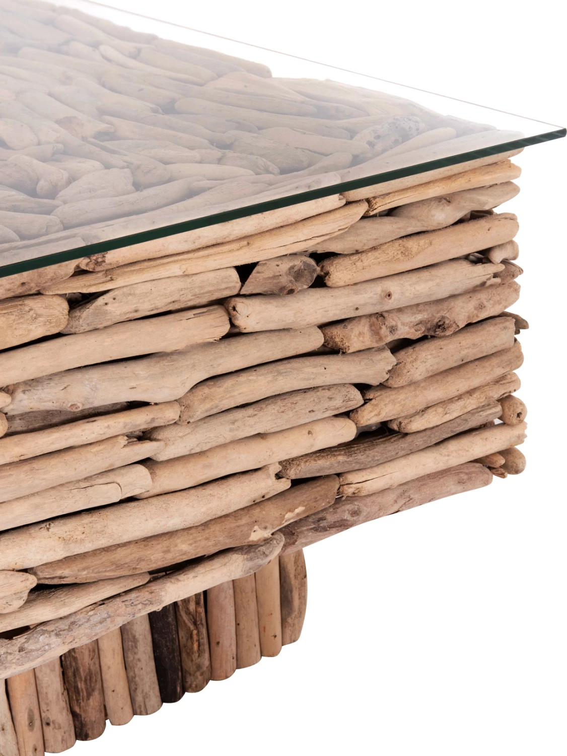 Tavolinë kafeje katrore SPARROW, dru natyral, xham, 95x95x51.5cm