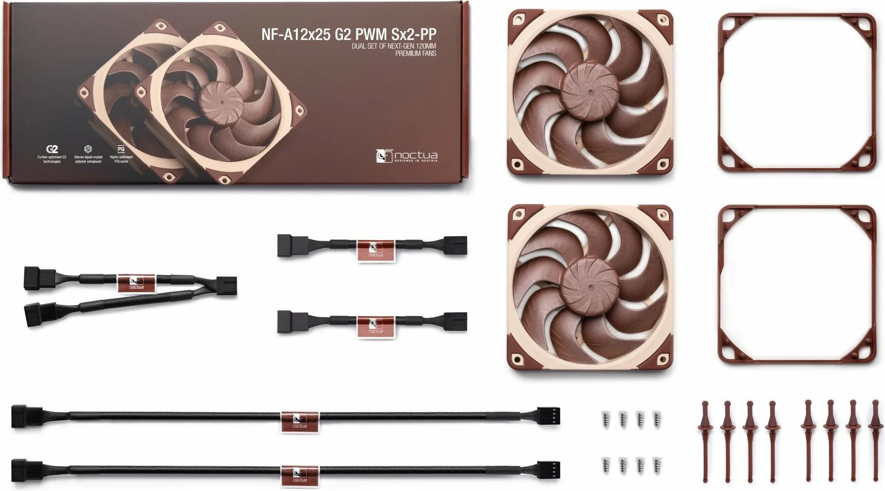 Ventilator për PC Noctua NF-A12x25 G2 PWM SX2-PP, 120mm, 1800rpm, set 2 copë, kafe