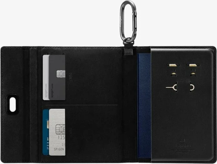 Mbajtës pasaporte Spigen Passport Holder Universal PU lëkurë, e zezë, 1 copë