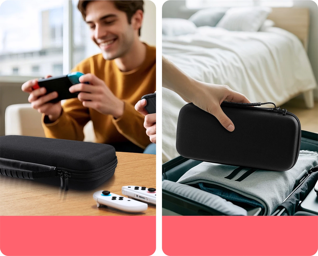 Mbështjellës Dux Ducis për Nintendo Switch 2, me dorezë dhe ndarje për lojëra, zi