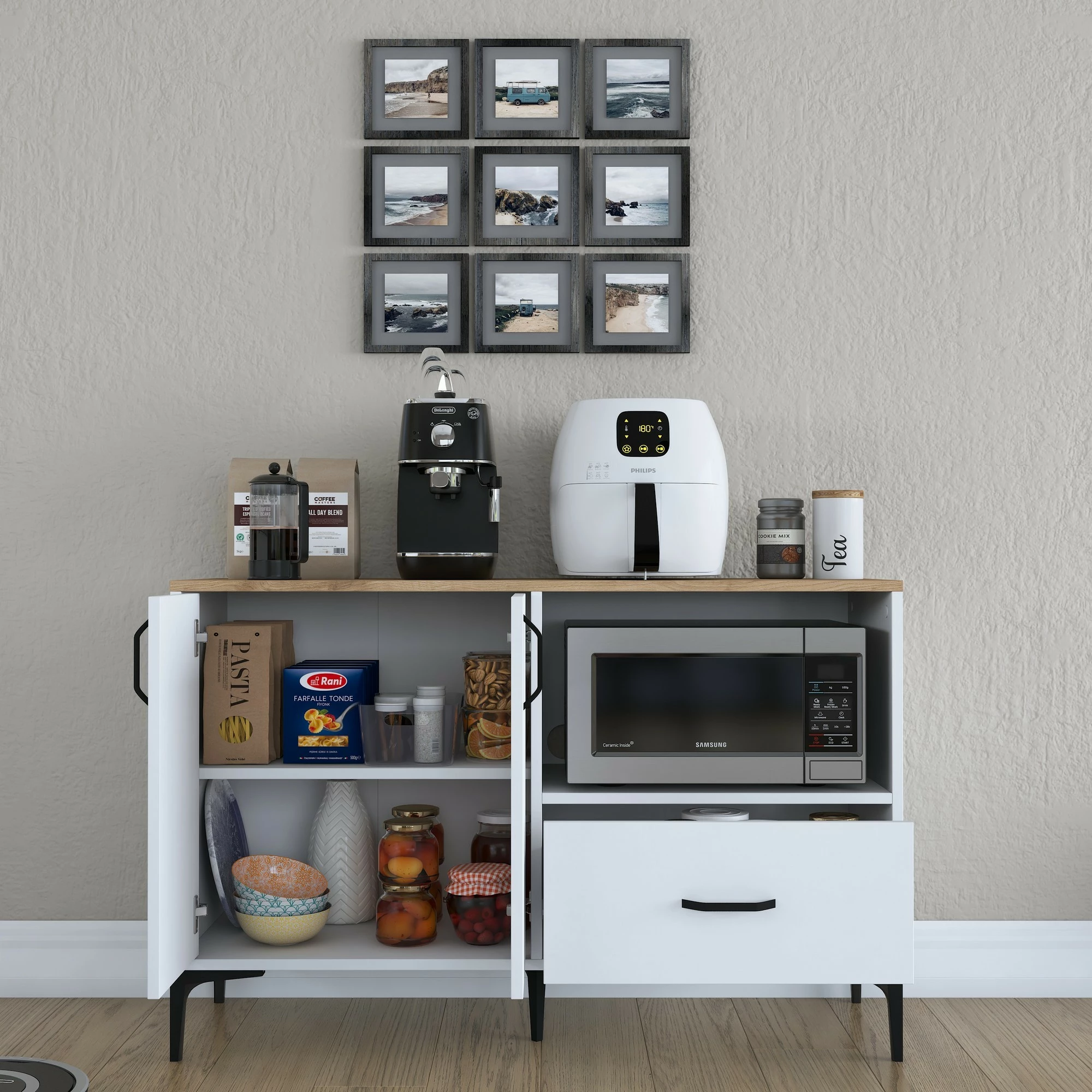 Dollap multifunksional, ngjyrë e bardhë dhe arre, JE161 - 3264