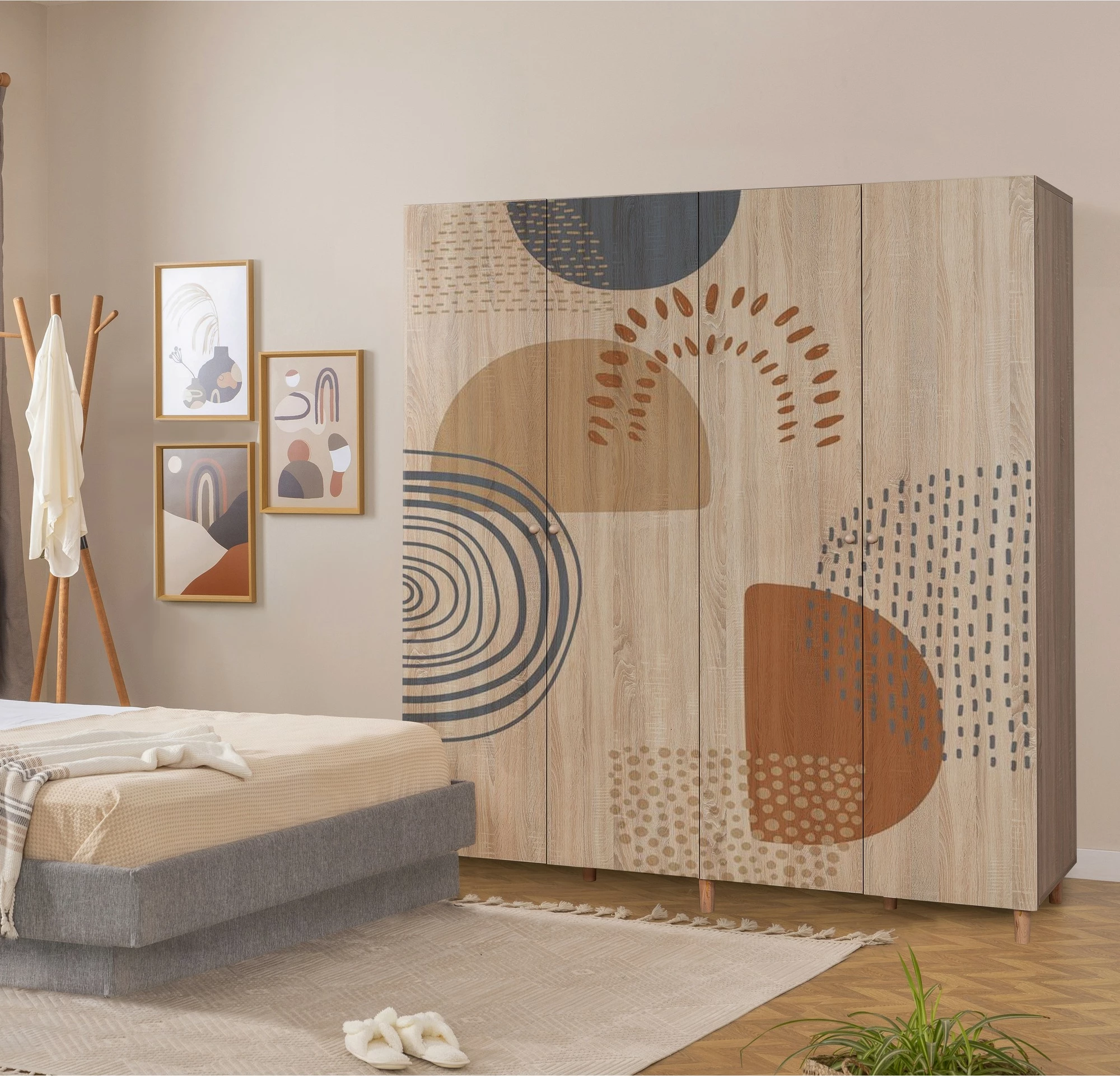 Dollap garderobe Sonomo, këmbë druri, doreza druri, Skye Decor Loni 4 -975