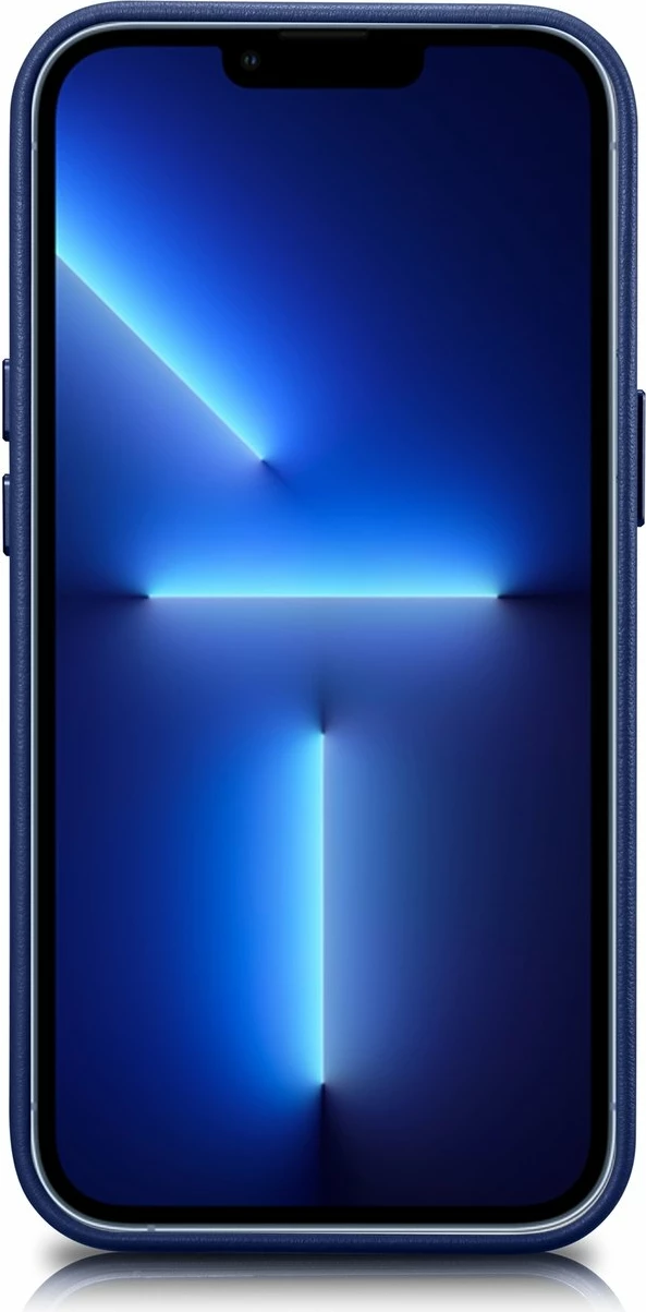 Mbështjellës iCarer për iPhone 14, lëkurë natyrale, MagSafe, kaltër