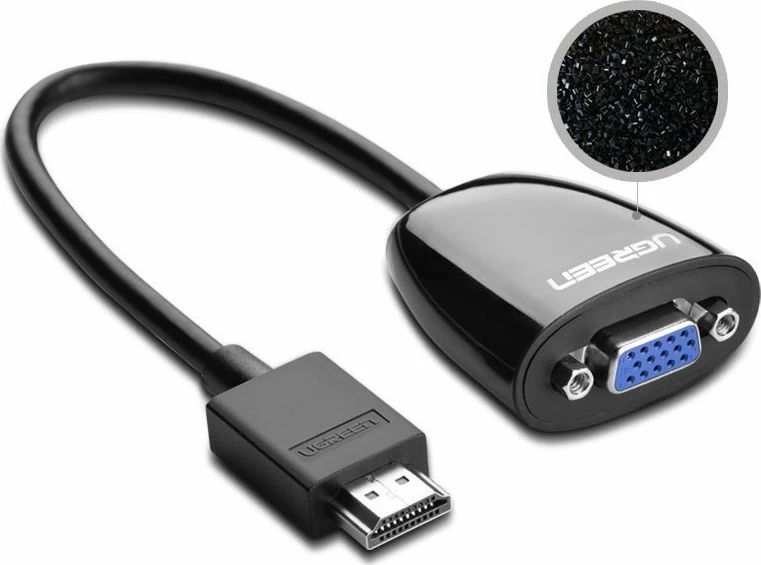 Adapter HDMI në VGA Ugreen 40253, FHD 1080p, kontakte të arta, i zi