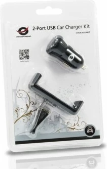 Karikues veture Conceptronic KFZ-Ladegerät, 2xUSB-A, mbajtës celulari, 10W, zi