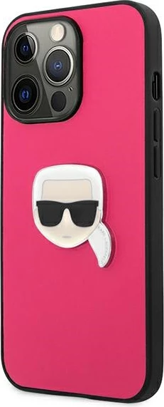 Mbështjellës Karl Lagerfeld Leather Ikonik Karl's Head Metal për iPhone 13 Pro/13, Rozë