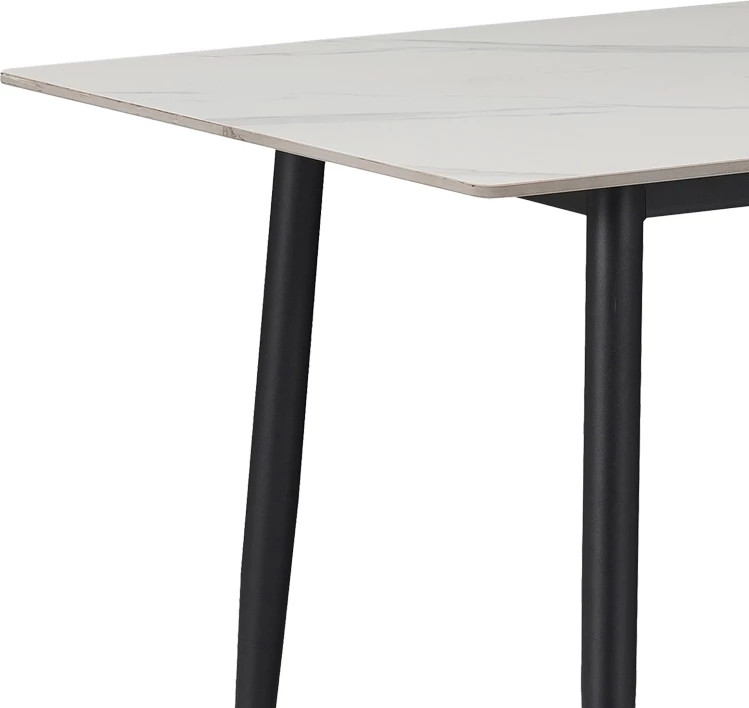 Tavolinë me karrige Gustas-Renish, 5 copë, gur i bardhë sinterizuar, bouclé gri, 120x60x75cm