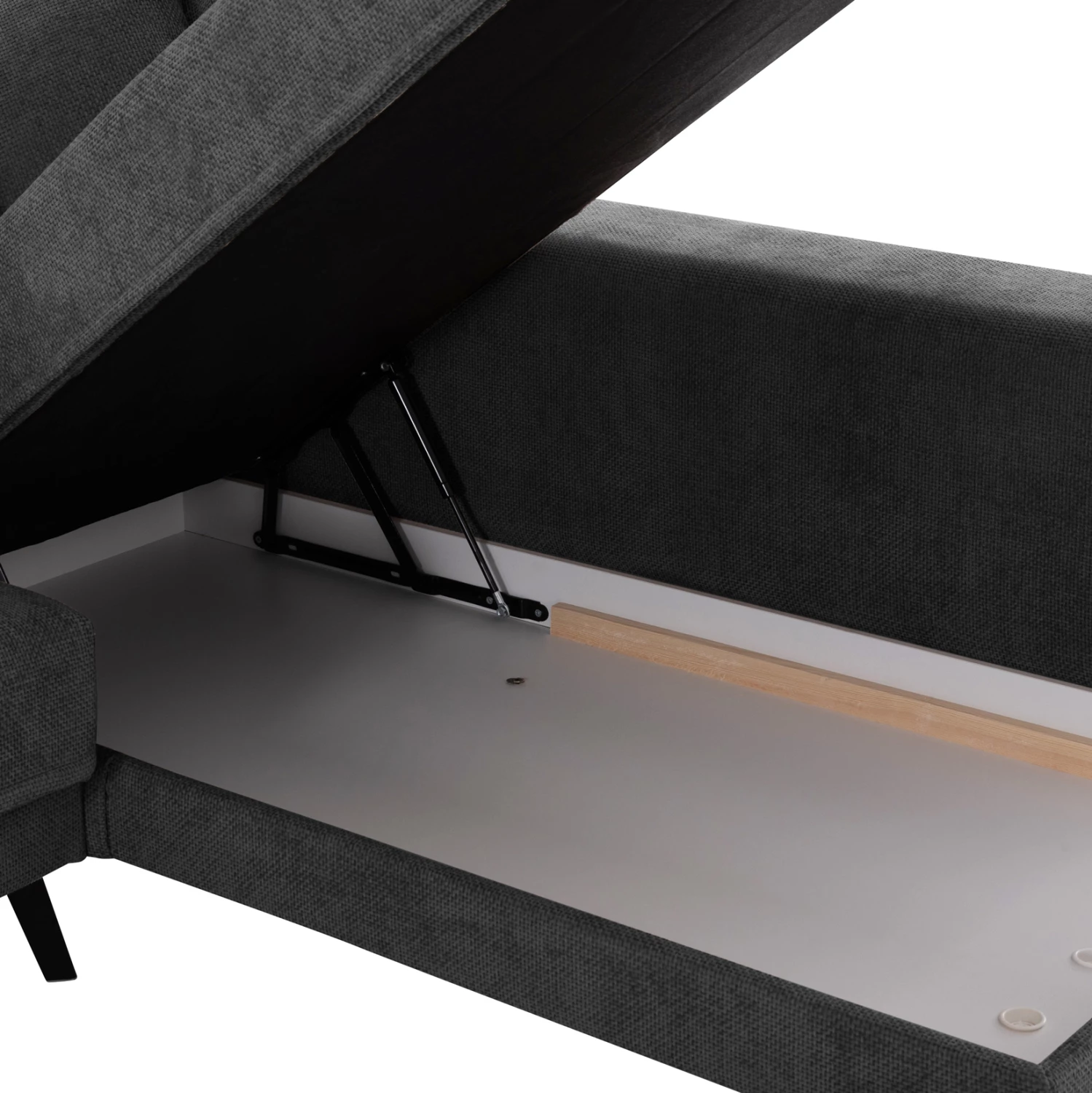 Këndare me shtrat, Zenora, kënd i djathtë, material stof ngjyrë gri e errët, FH3337.01R, 303x214x80cm