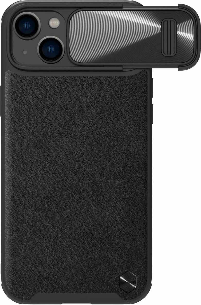 Mbështjellës Nillkin CamShield Leather S Case për iPhone 14, me kapak kamere, e zezë