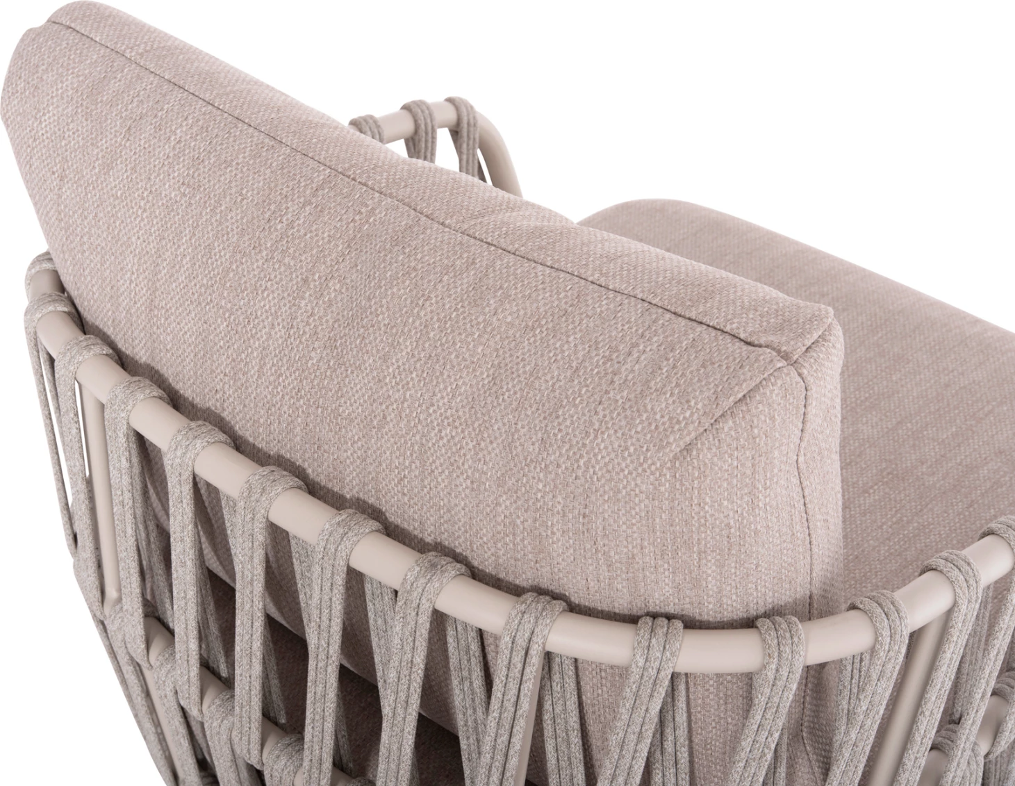 Set salloni për jashtë 4 pjesë SABO FH6208.02 ngjyrë krem e bardhë, alumin-bezhë, litar P.E. & pëlhurë OLEFIN-dru TEAK natyral