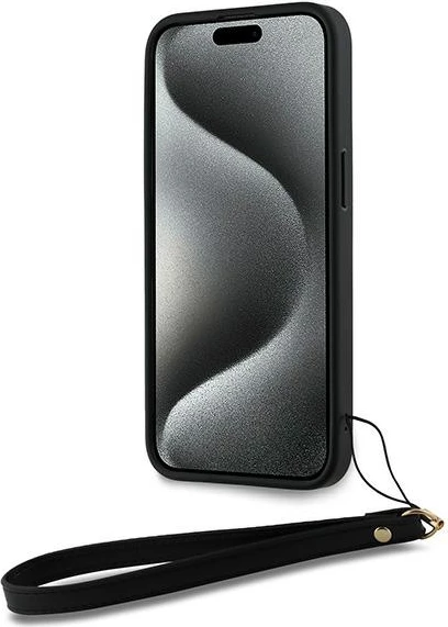 Mbështjellës DKNY Wrist Strap Stock Logo për iPhone 14 Pro Max, i zi