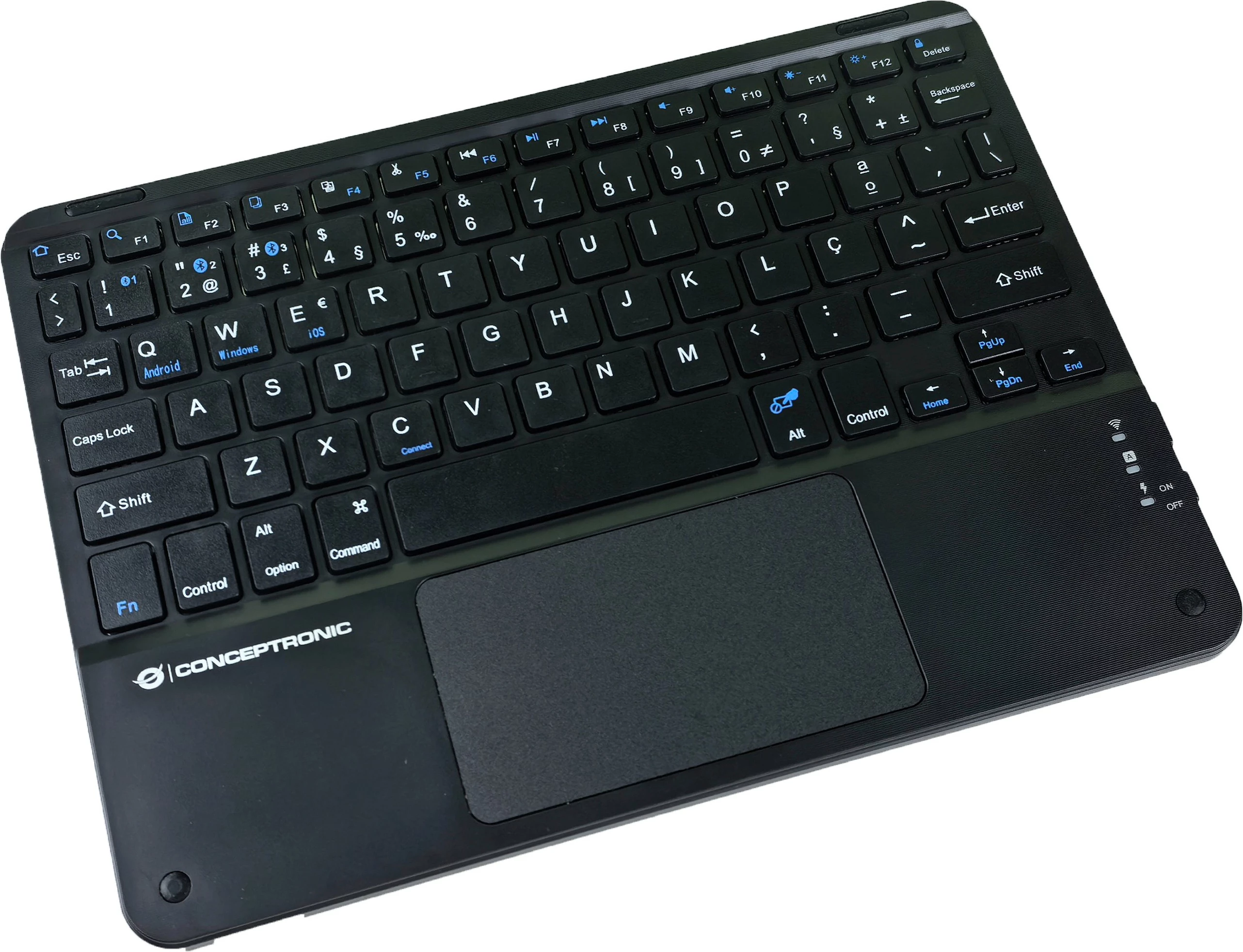 Tastierë wireless Conceptronic, QWERTY portugalisht, touchpad, Bluetooth, e zezë