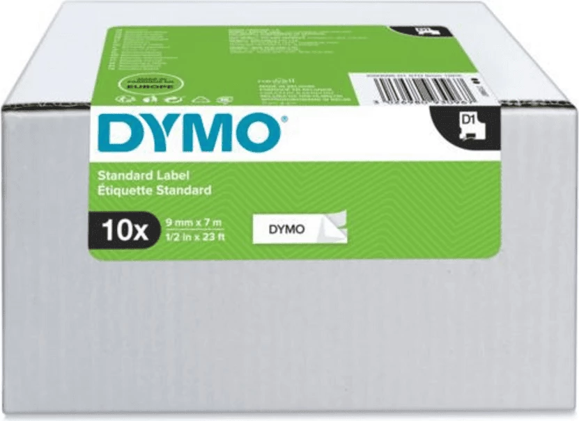 Shirit etiketa D1, Dymo 2093096, 9 mm x 7 m, e zezë në të bardhë, set 10x