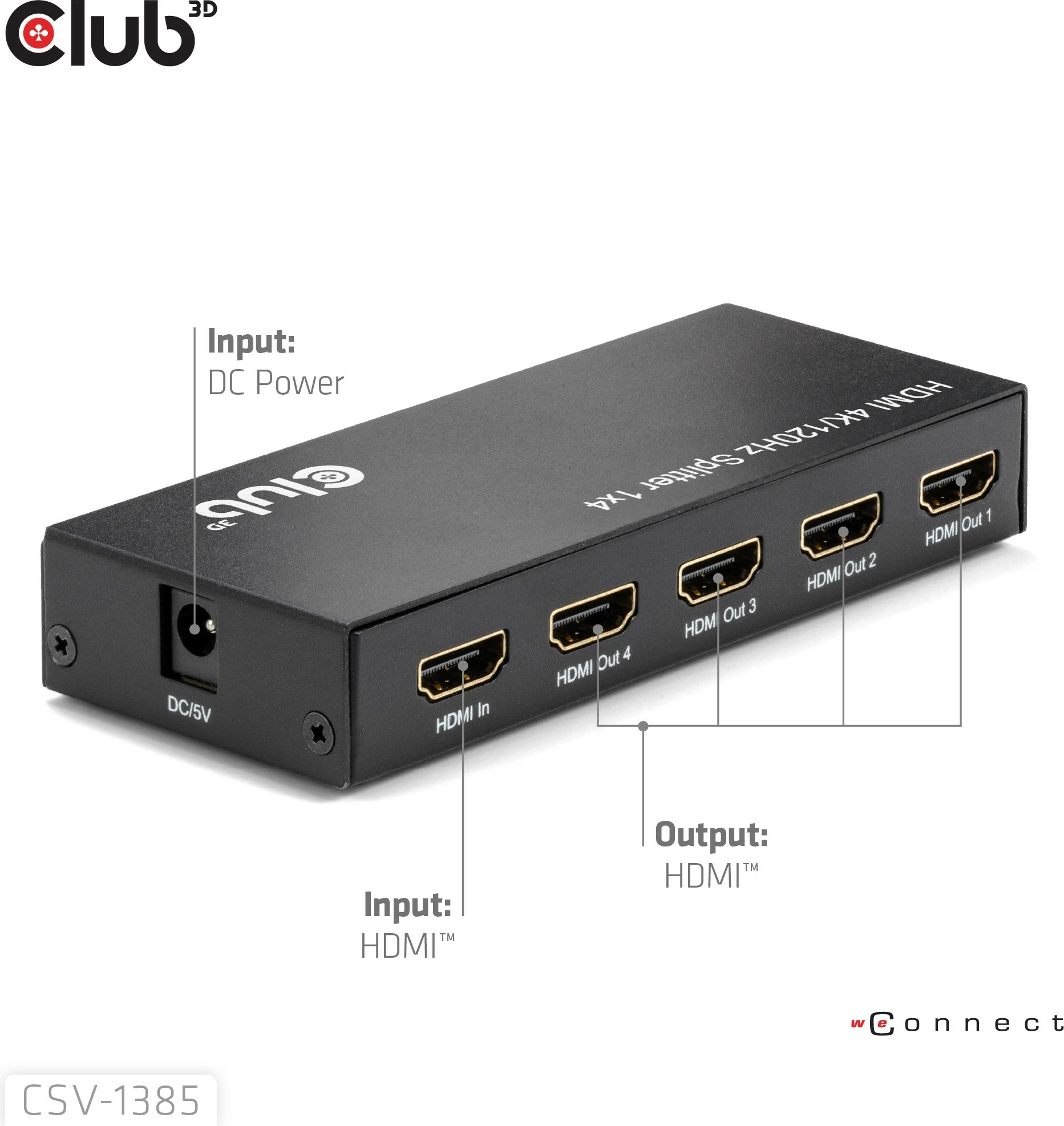 Splitter HDMI Club3D 1 në 4, 4K120Hz, i zi