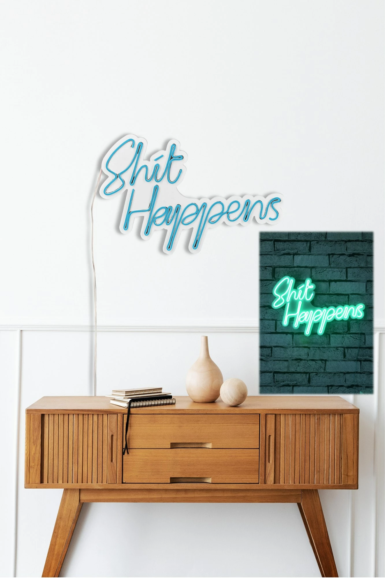 Dekor dritash LED plastike, 'Shit Happens', ngjyrë kaltër, Wallity