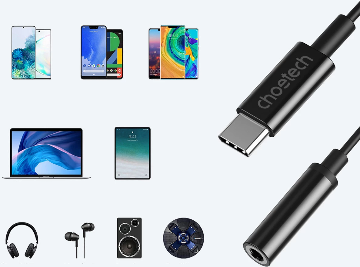 Adapter audio Choetech AUX003, USB-C në 3.5mm, i zi