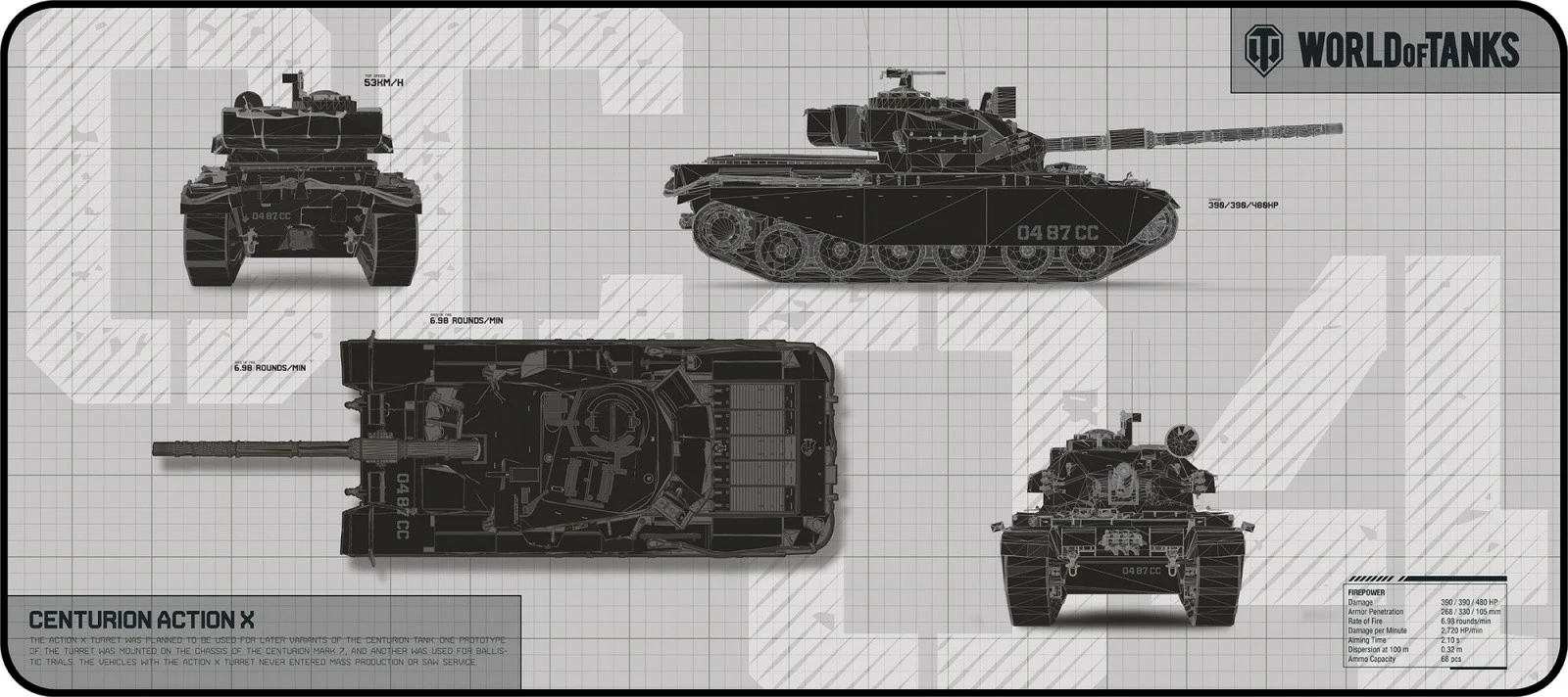 Mauspad YENKEE DEFENDER WT90 World of Tanks Limited Edition, 900x400 mm, Zi/Gri