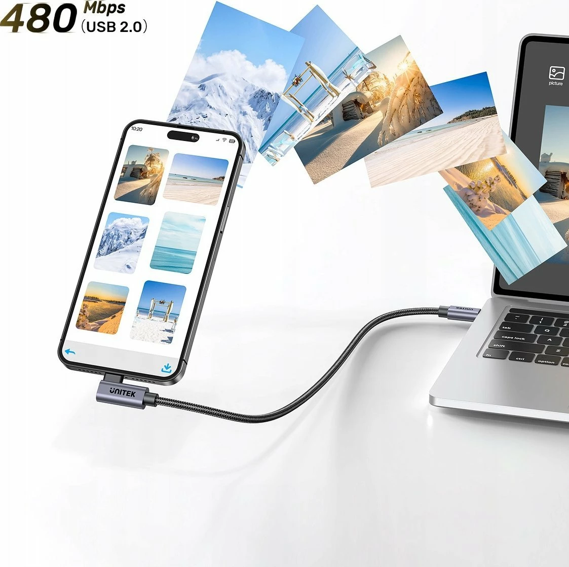 Kabllo USB-C në USB-C Unitek C14123BK-5M 5 m, PD 100W, USB 3.0, prizë këndore, argjendtë