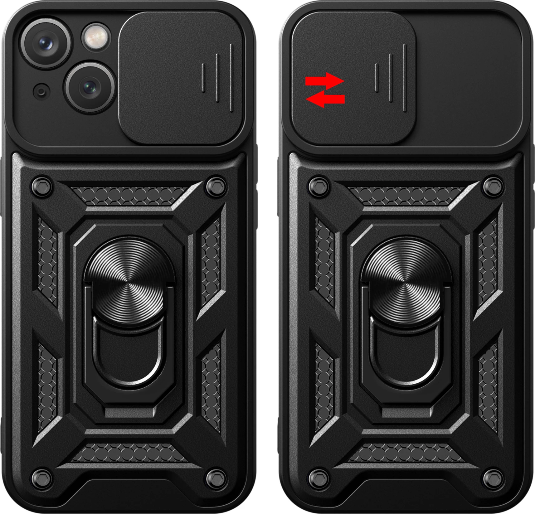 Mbështjellës Hurtel Hybrid Armor Camshield me mbajtëse dhe mbulesë kamere për iPhone 15 Plus, Zi