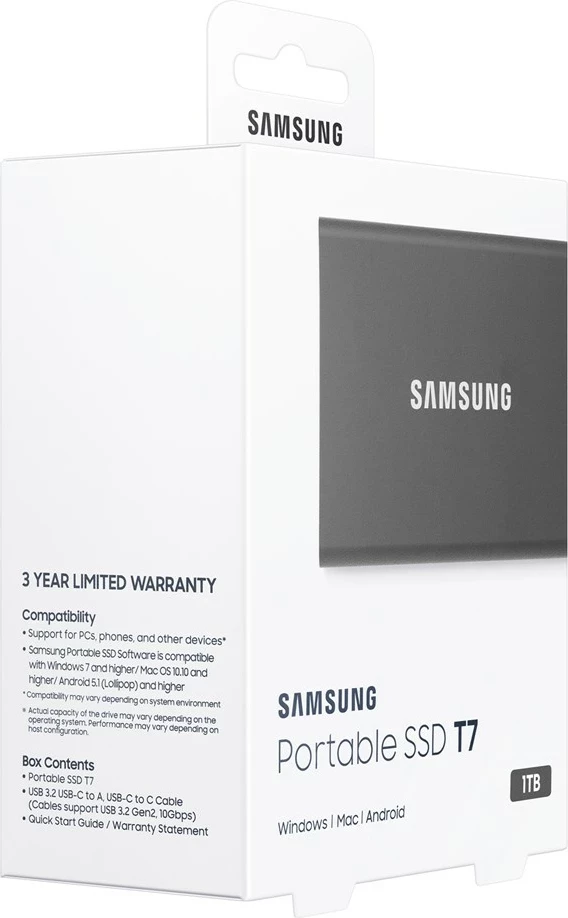 Disk SSD i jashtëm Samsung Portable T7, 1 TB, USB- C, hiri