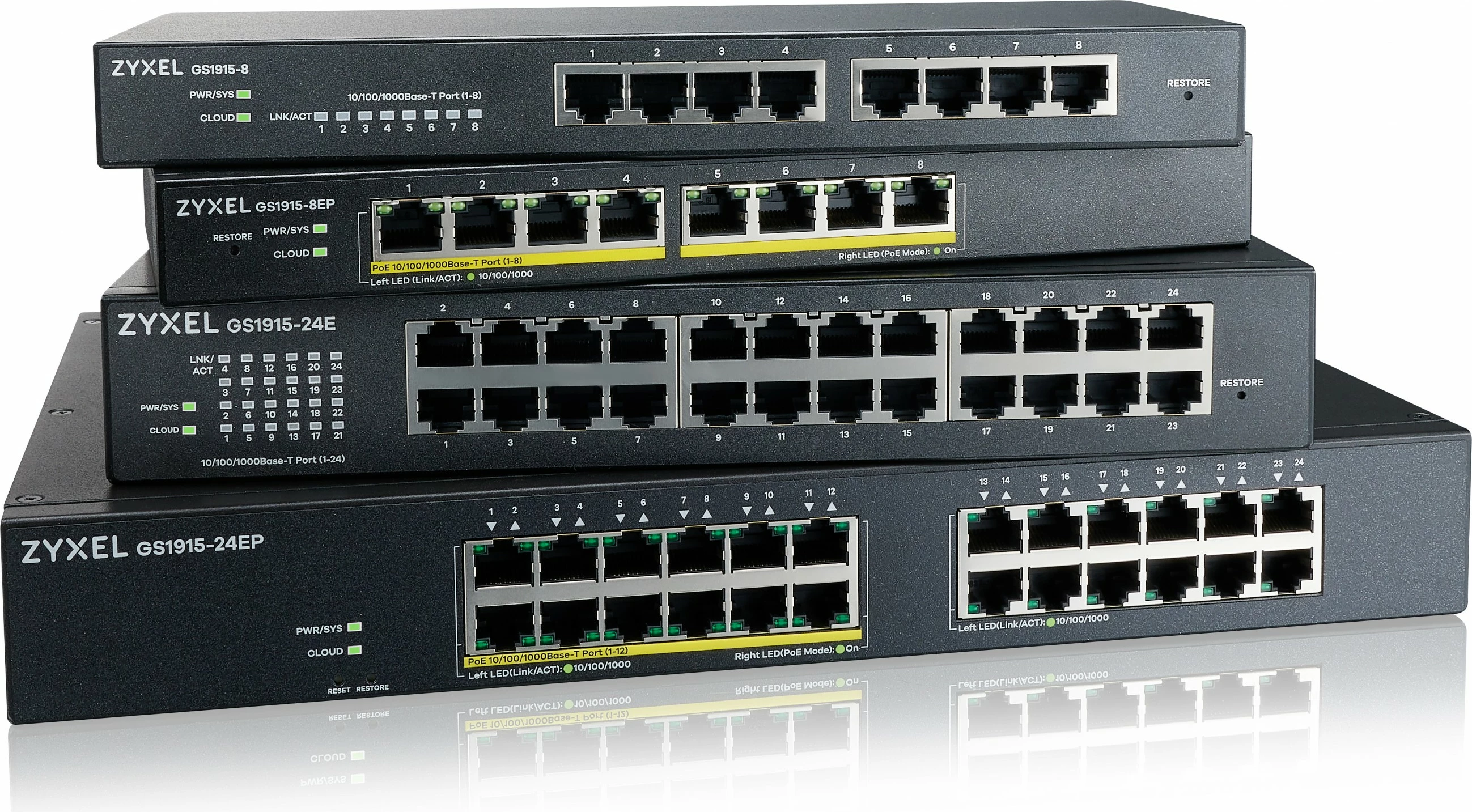Switch Zyxel GS1915-24E, Managed, L2, Gigabit Ethernet, 24 porte, montim në rack, 1U, montim në mur