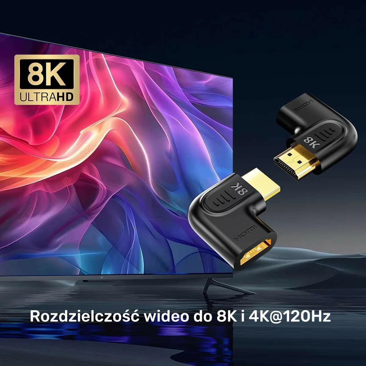 Adapter Unitek HDMI 8K, kënd 90 dhe 270 gradë, i zi