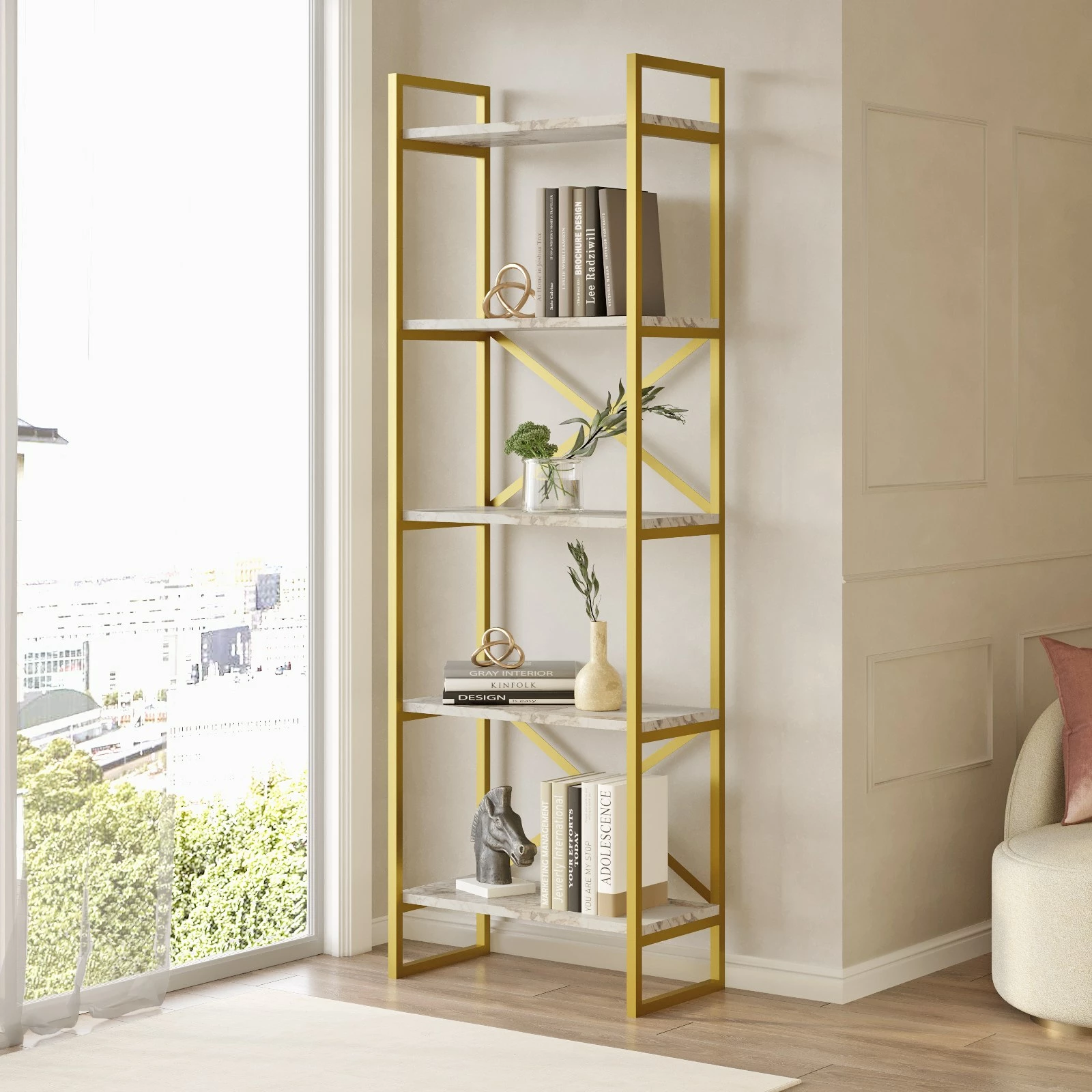 Raft librash Hanah Home, Vg3-Ge, mermer dhe ari