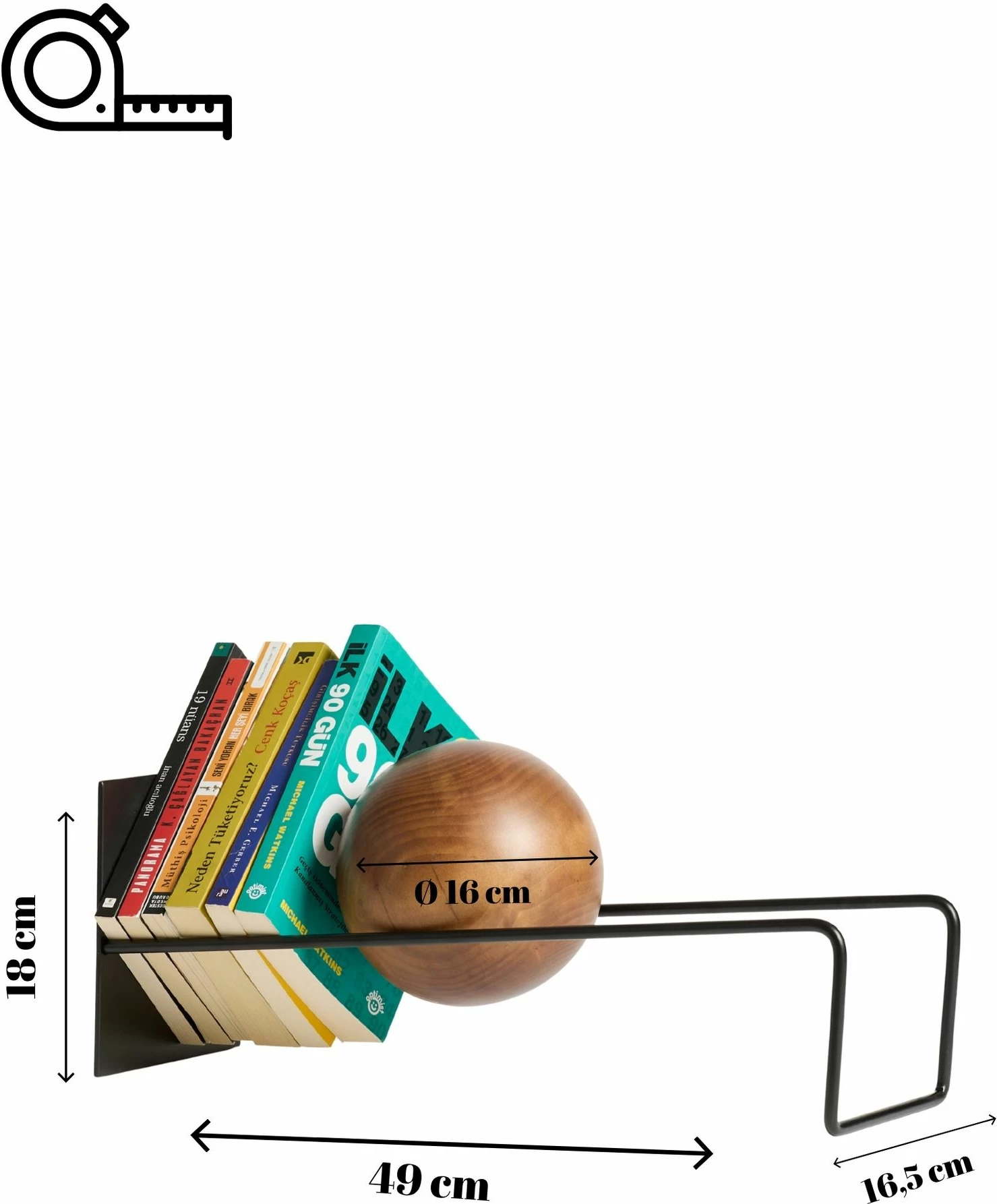 Mbajtës librash Skye Decor, ngjyrë e zezë, top druri