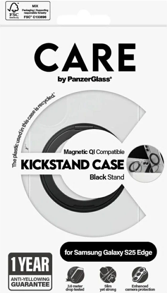 Mbështjellës PanzerGlass CARE me kickstand, për Samsung Galaxy S25 Edge, Transparent