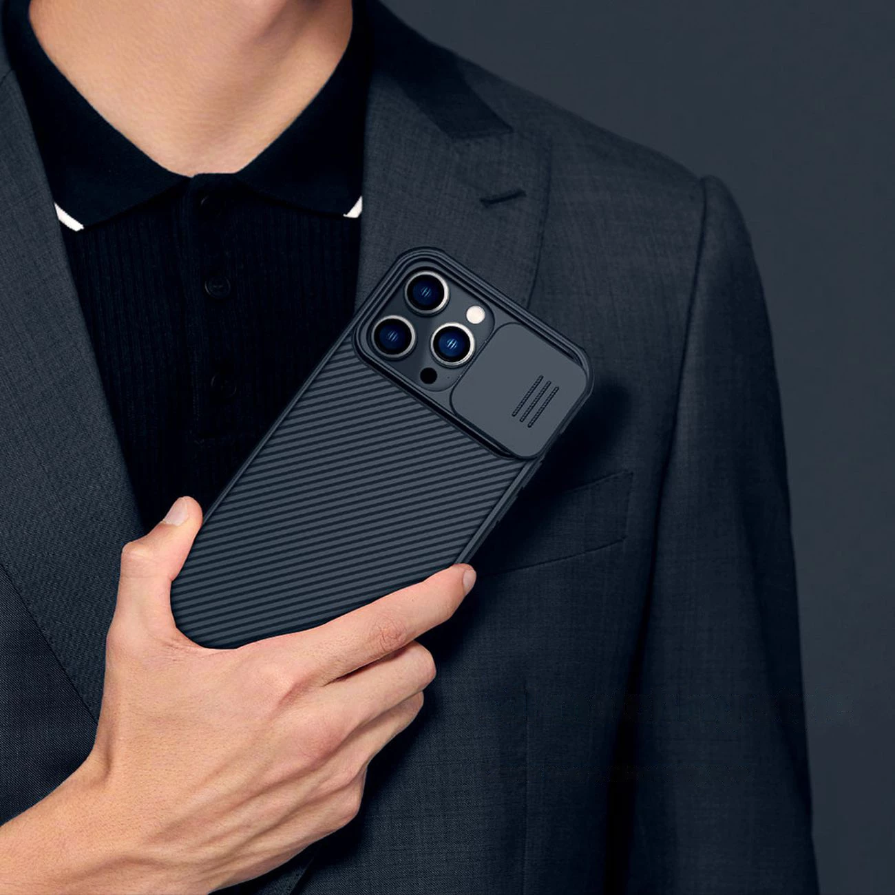 Mbështjellës Nillkin CamShield Pro për iPhone 14 Pro Max, me kapak kamere, Kaltër