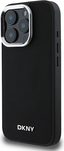 Mbështjellës DKNY Plain Silver Logo MagSafe për iPhone 16 Pro Max, i zi