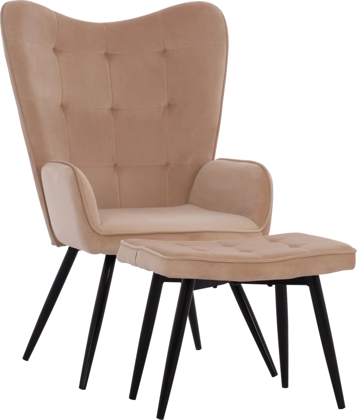 Karrige CRAWLEY, kadife bezhë, me tabure, FH8918.11, 70x57x103