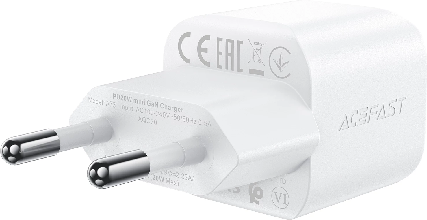 Karikues muri Acefast A73 Mini, 20W GaN, me kabllo USB-C, Bardhë