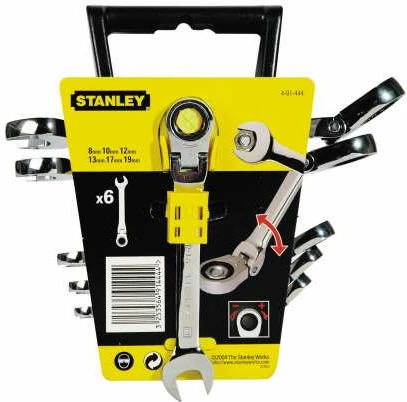 Set çelësash sheshtë dhe unazorë me kriket dhe nyje Stanley 4-91-444 10-19mm, set 6 copë