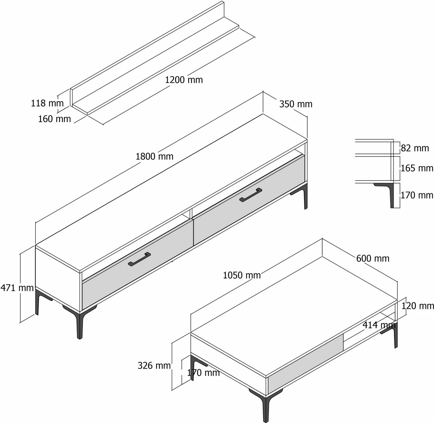 Set mobiljesh për dhomë dite Skye Decor, Istanbul, ngjyrë arre, mermer i zi