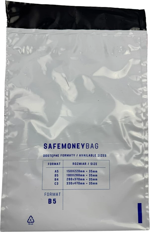 Zarf sigurie BESTPAK SAFEMONEYBAG, 260x370+35 mm B4, 100 copë, Transparent