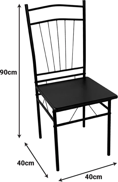 Tavolinë me karrige Roza II, set 5 copë, MDF, këmbë metalike të zeza, 110x60x74cm
