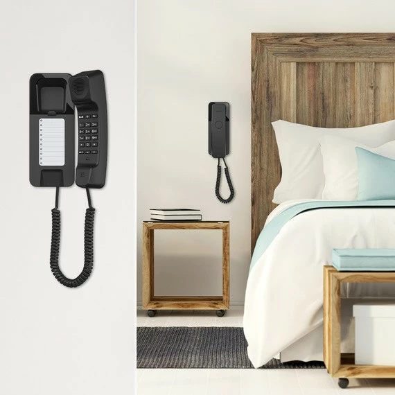 Telefon fiks me kabllo, Gigaset DESK 200, 10 numra shpejtë, montim mur/tryezë, i ushqyer nga linja, i zi