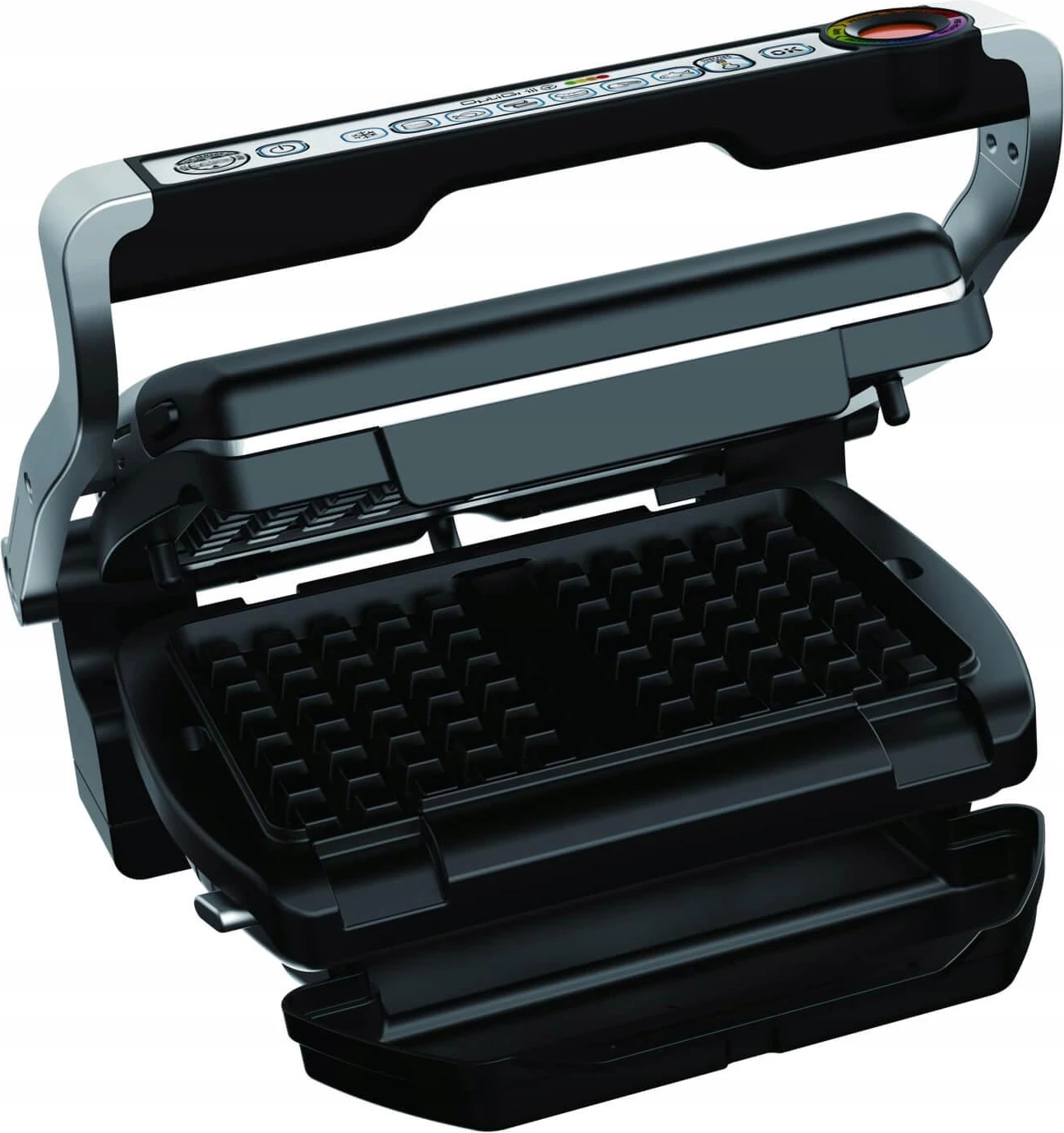 Grill elektrik Tefal OptiGrill+ GC716D12 2000W me shtesë waffle, argjend/zezë