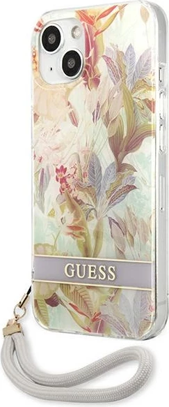 Mbështjellës Guess GUHCP13SHFLSU për iPhone 13 mini 5.4", Flower Strap, vjollcë