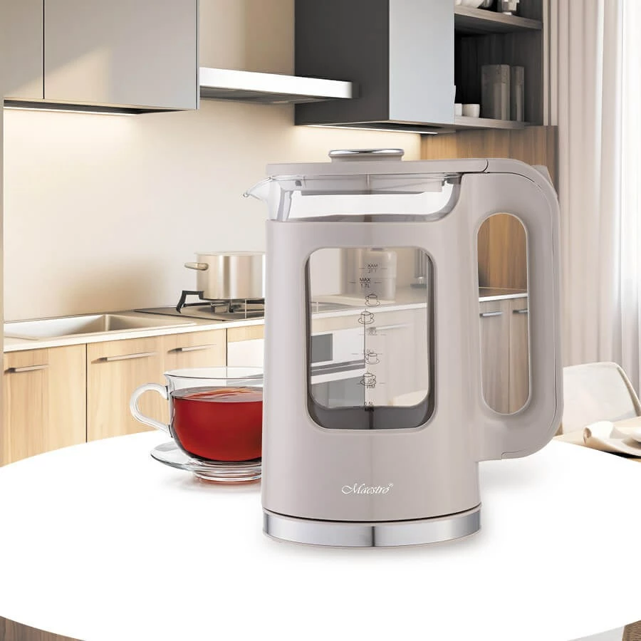 Ibrik elektrik Maestro MR-065, 1.7L, 2200W, xham, bezhë