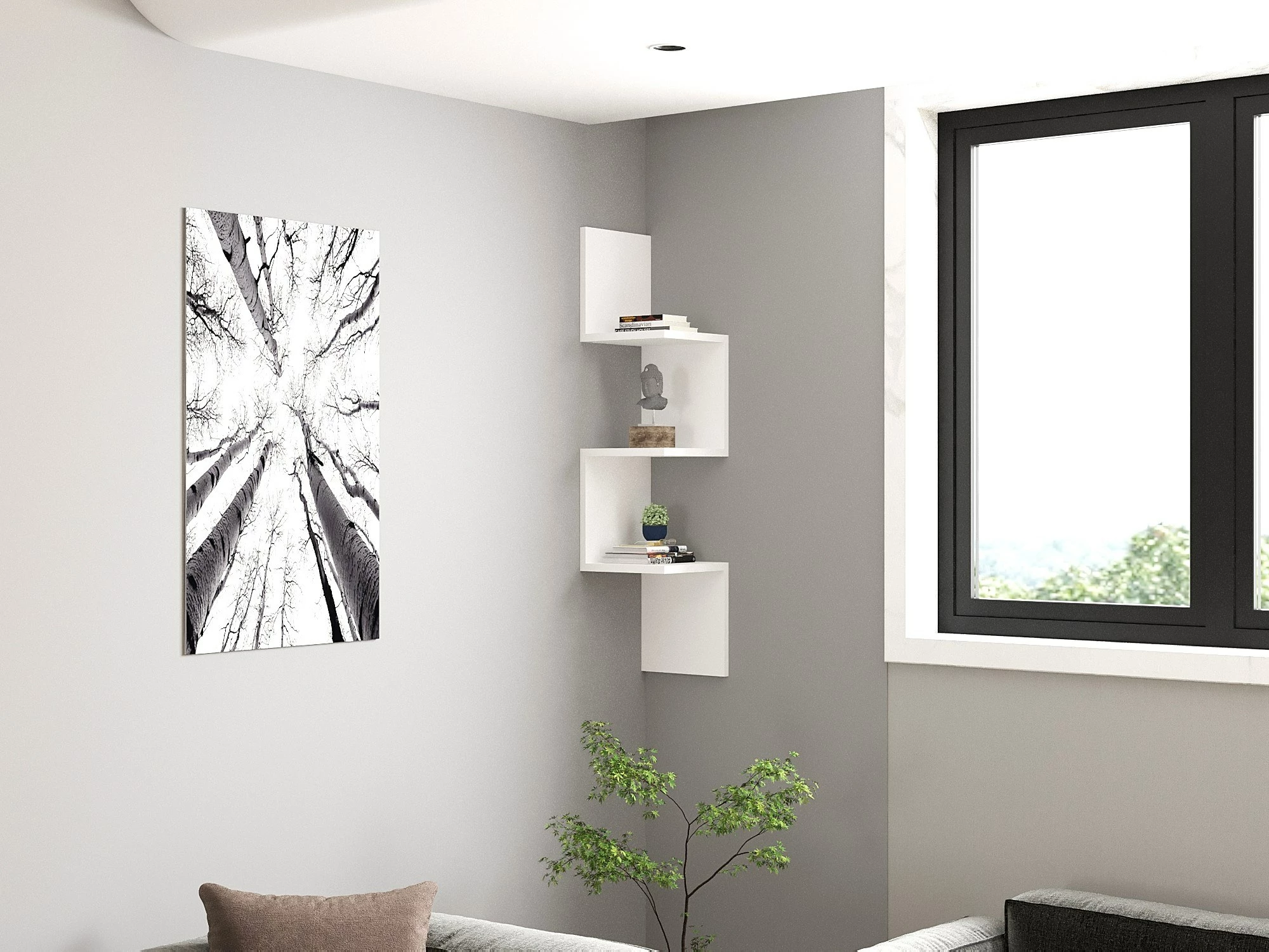 Raft muri Hanah Home, dizajn zikzak, i bardhë