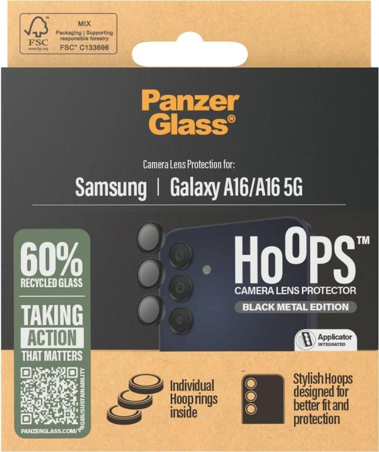 Mbështjellës lente PanzerGlass Samsung A16, i zi