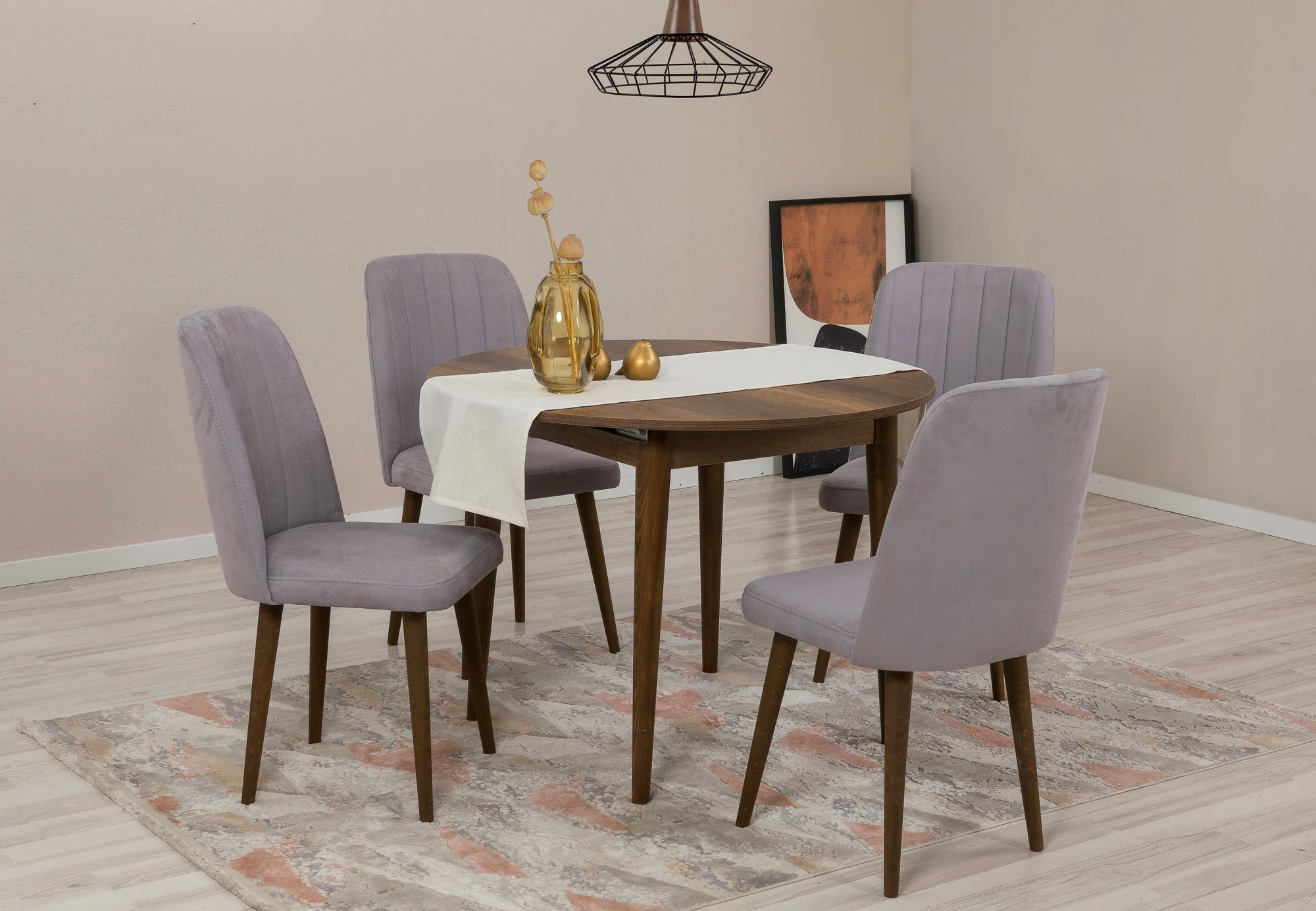 Tavolinë me karrige, zgjatshme, 5 copë, Skye Decor Vina 0701, ngjyrë arre, gri