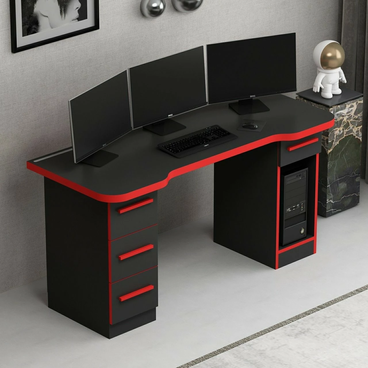 Tavolinë gaming Skye Decor, Phoenix 5, e zezë-kuqe