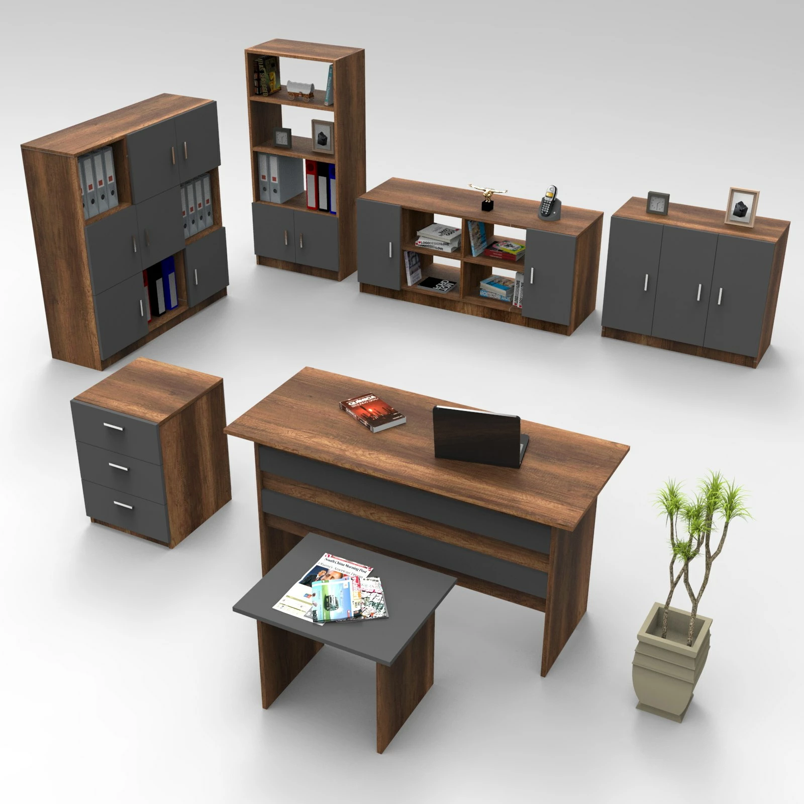 Set mobiljesh për zyre Skye Decor, VO18-BA, ngjyrë barok dhe antracit