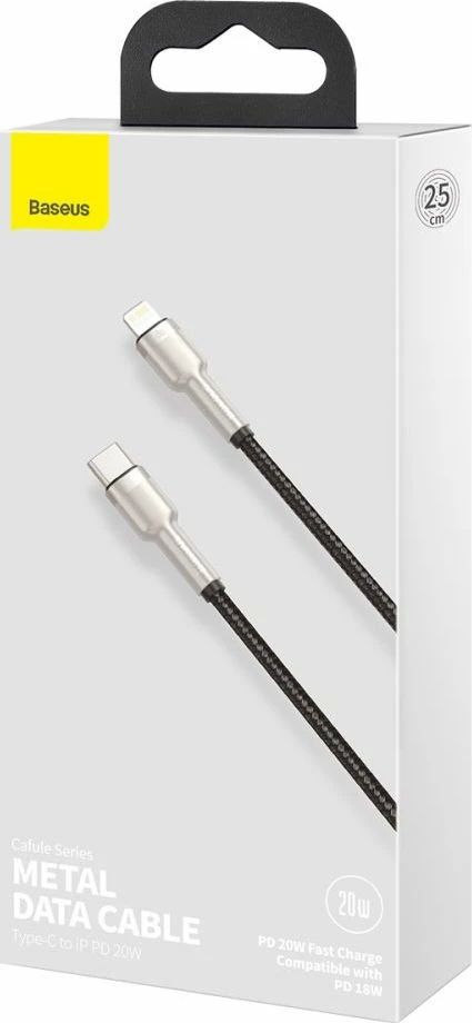 Kabl USB Baseus CATLJK-01 USB-C në Lightning 0.25 m Power Delivery 20W, e zezë, 1 copë