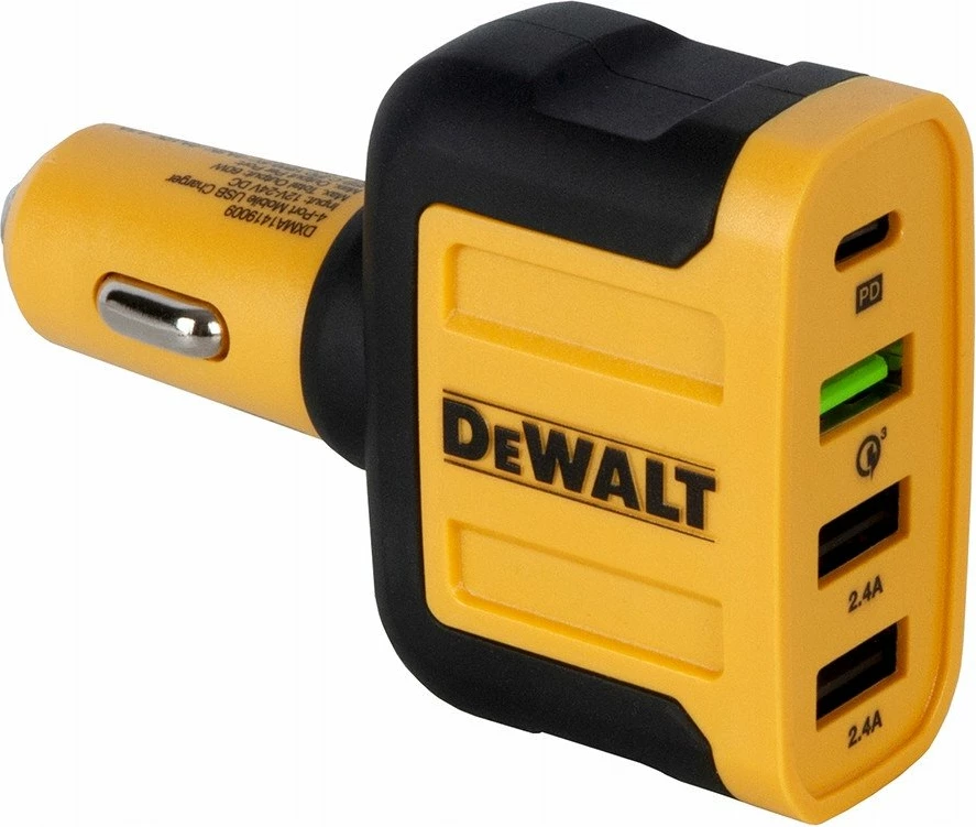 Karikues veture DeWalt DWT1419009 (DXMA141-9009-DWG) 60W, 3x USB-A + 1x USB-C, Quick Charge 3.0, verdhë